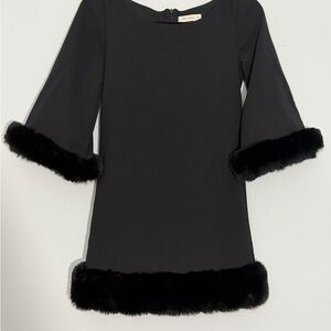 Belissh Black Mini Dress with Faux Fur Trim